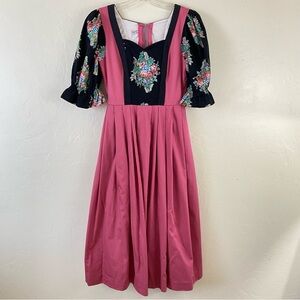 Isola Original Austria Size 36 Dusty Pink & Black Floral Puffy Sleeve Midi Dress